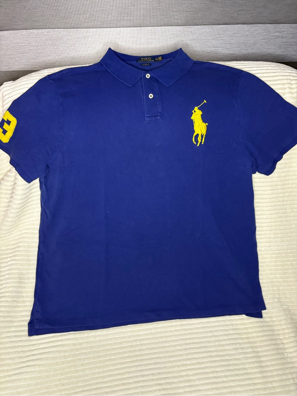 Polo Ralph Lauren Mens XXL Classic Fit Big Pony Blue Yellow Short Sleeve Shirt